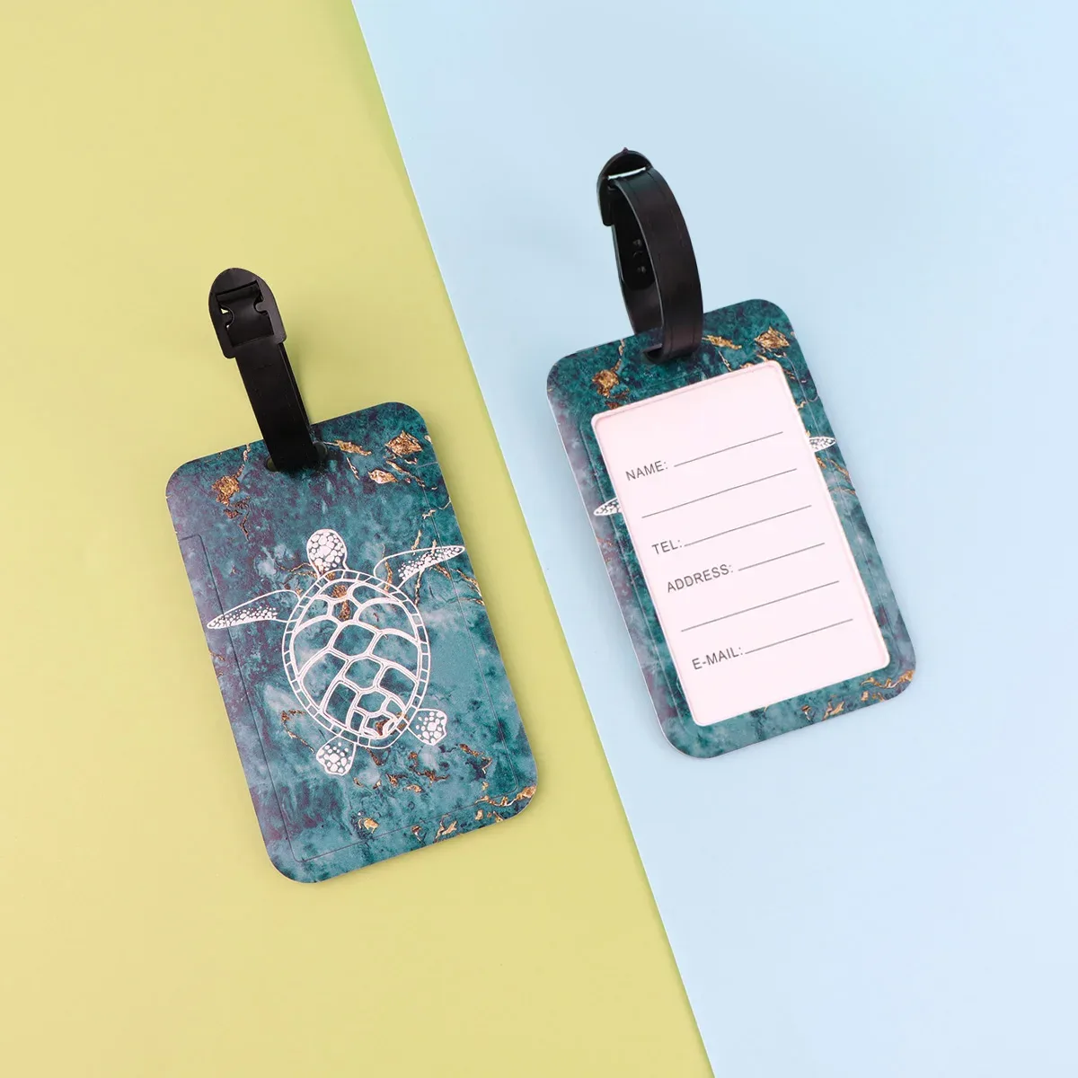 étiquette de bagage en plastique papillon bleu, valise tortue de mer, sac à dos, liste anti-perte, porte-carte d'identité, accessoires de bagages à la mode