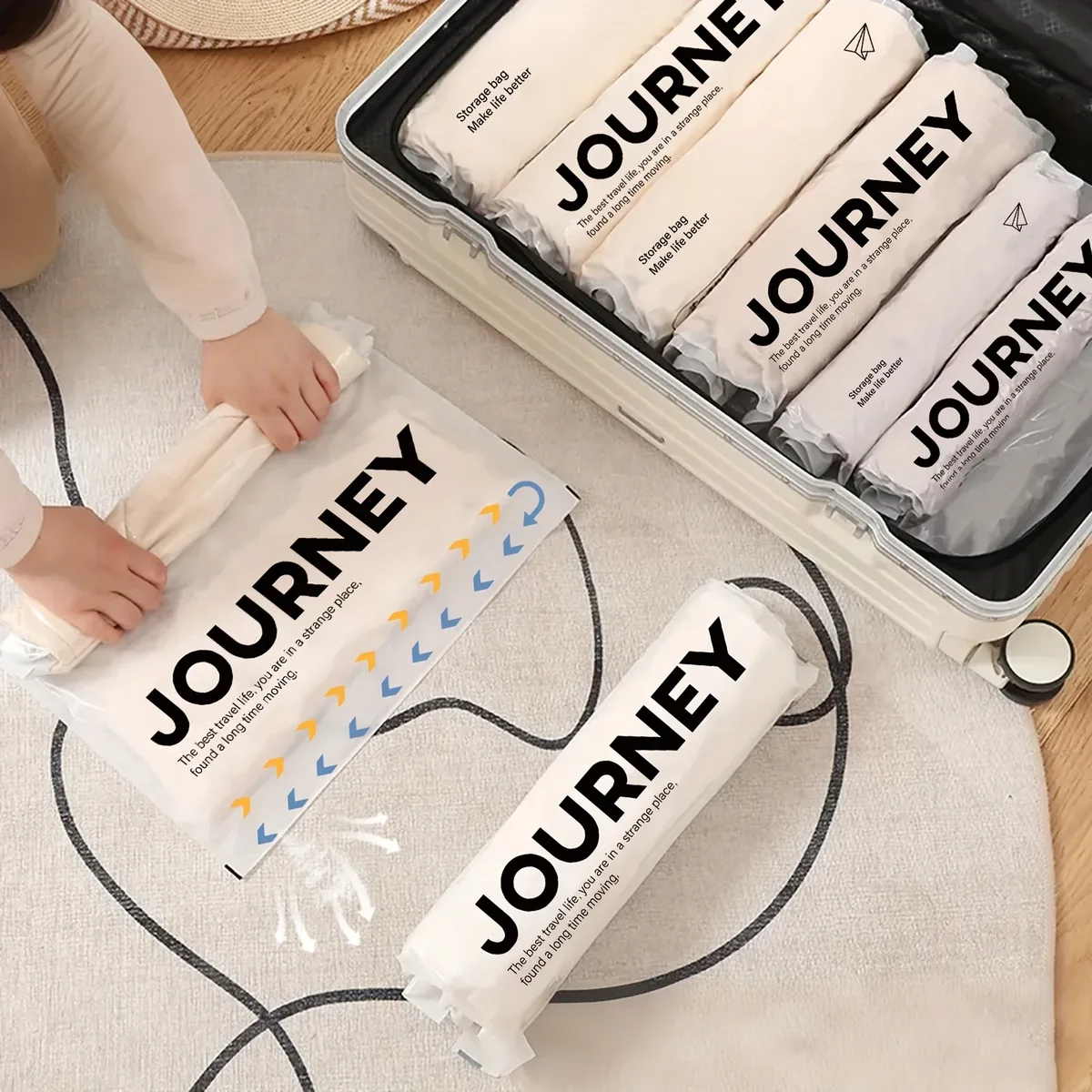 2 sacs de voyage compressibles enroulables – Sacs de rangement pour bagages et croisières, disponibles en trois tailles, sans besoin de pompe à vide