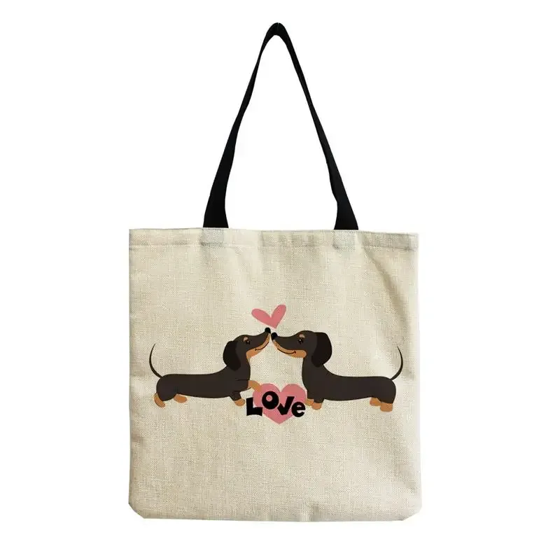 sac à bandoulière pour femme motif chien saucisse mignon, sac fourre-tout rétro littéraire, sac à main simple grande capacité, sac de shopping décontracté pour femme, vintage