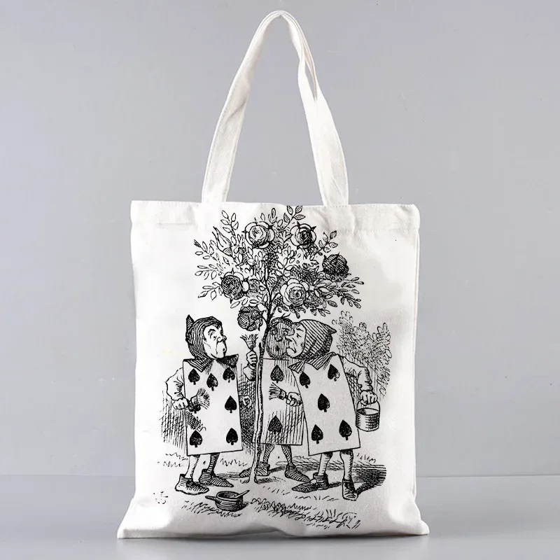 sac fourre-tout en toile alice au pays des merveilles, sac à main à bandoulière pour femmes, sac à livres portable pour étudiants, sac de courses quotidien pour filles