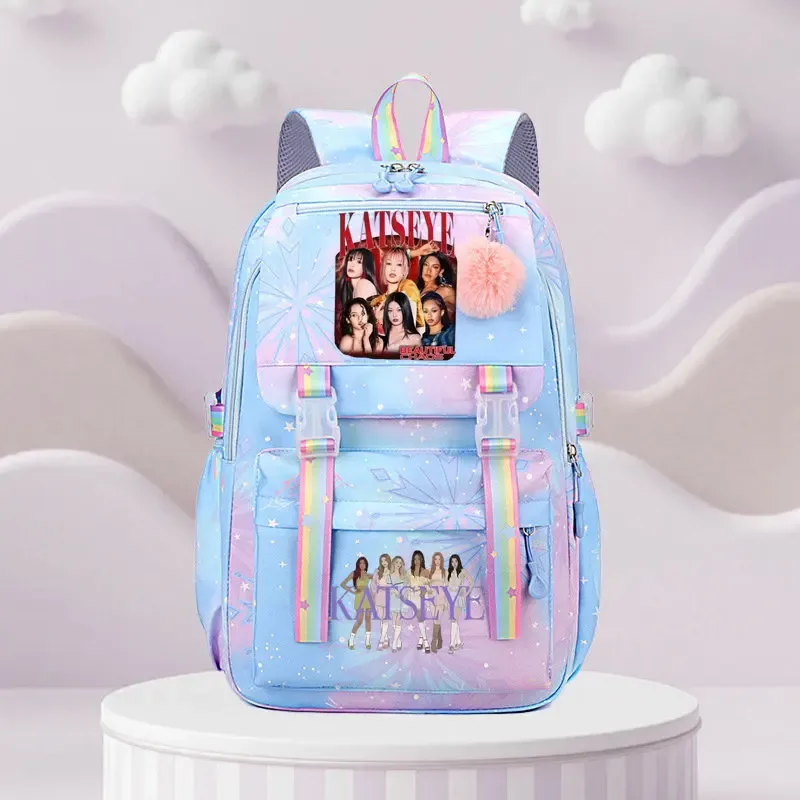 sac d'école katseye print, sac d'école pour élèves du primaire, sac à dos de voyage en plein air, sac à dos tendance pour filles, sac à dos pour enfants.