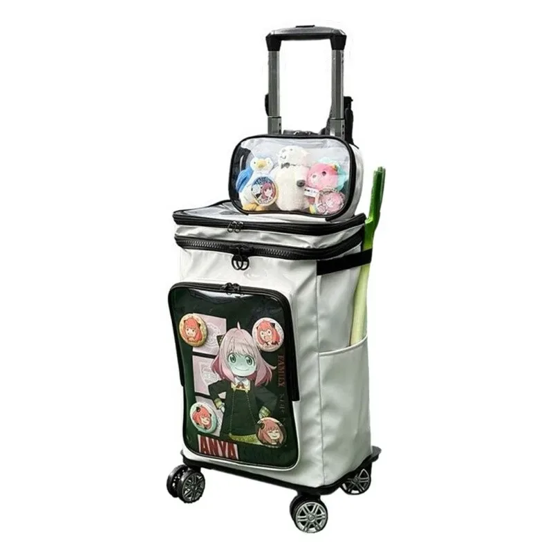 bagage transparent de dessin animé de style harajuku 20 pouces, sac de cabine en pvc transparent, valise à roulettes transparente avec roulettes