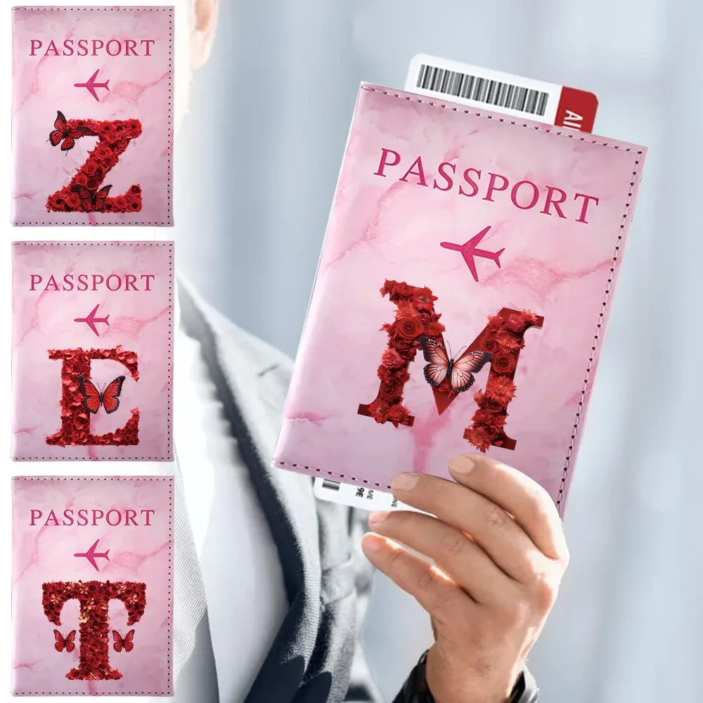 Étui de passeport imprimé série Rose rouge, porte-passeport, accessoires de voyage, housse de protection pour avion