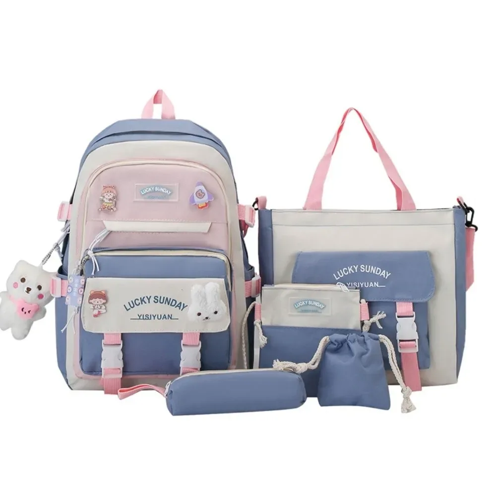 ensemble de 5 sacs à dos mignons de grande capacité, respirants et multifonctionnels, pour étudiants, avec boucle, sac bandoulière, pour l'université