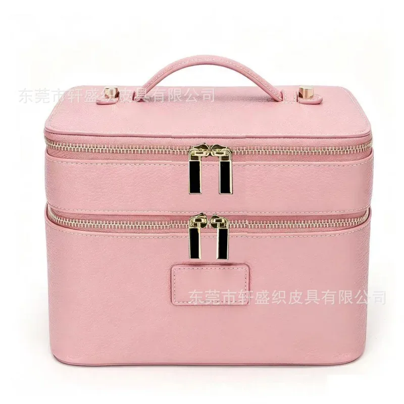 sac à main en cuir, style trousse de toilette, imperméable, grande capacité, sac de voyage pratique, sac de rangement pour maquillage, double couche, voyage décontracté