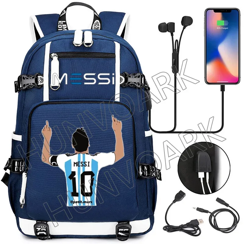 Messi-Sac à dos CamSolomon pour adolescents, sac d'école pour filles, garçons, femmes, hommes, cartable pour étudiants du milieu, grand ordinateur portable