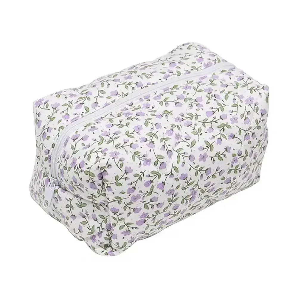 sac de maquillage matelassé matelassé à imprimé de fleurs, sac à main de rangement, trousse de toilette, poudres cosmétiques, grand sac de voyage, 1pc