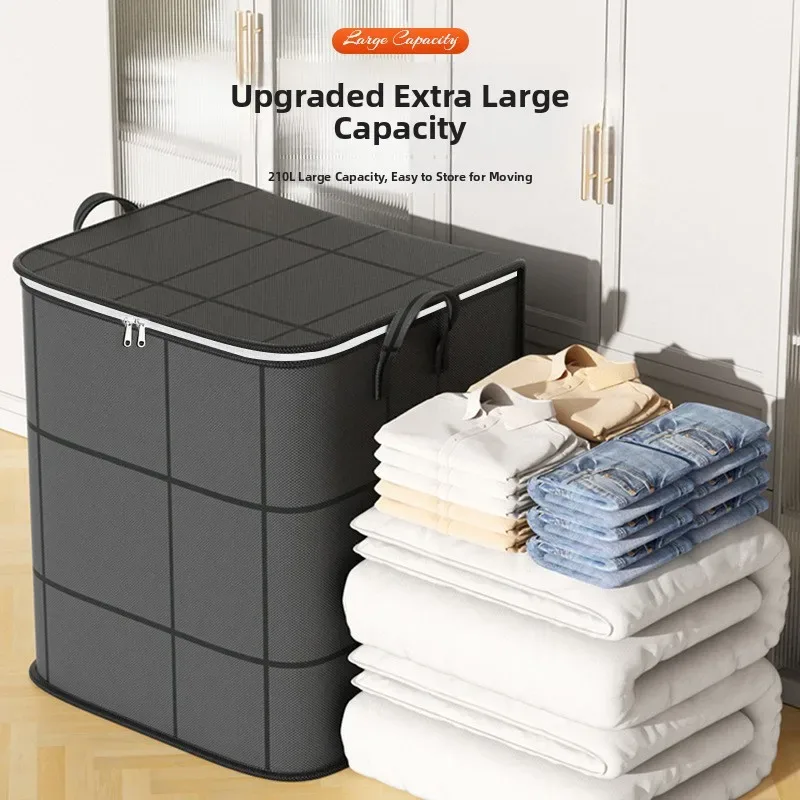 sac de rangement pour couettes grande capacité, sac de déménagement pour vêtements, boîte de rangement noire tissée, sac pliable de style moderne et simple pour les voyages