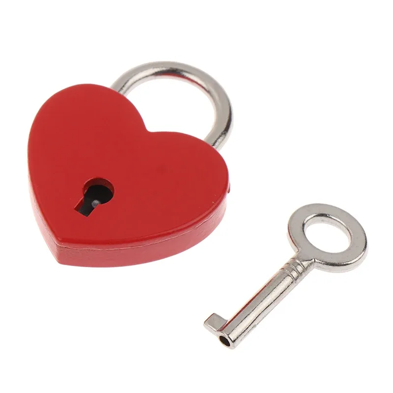 1 ensemble de cadenas en forme de cœur, matériel de verrouillage pour bagages, avec serrure à clé, pour voyage, boîte à bijoux de mariage, journal intime, valise, cadeaux de noël