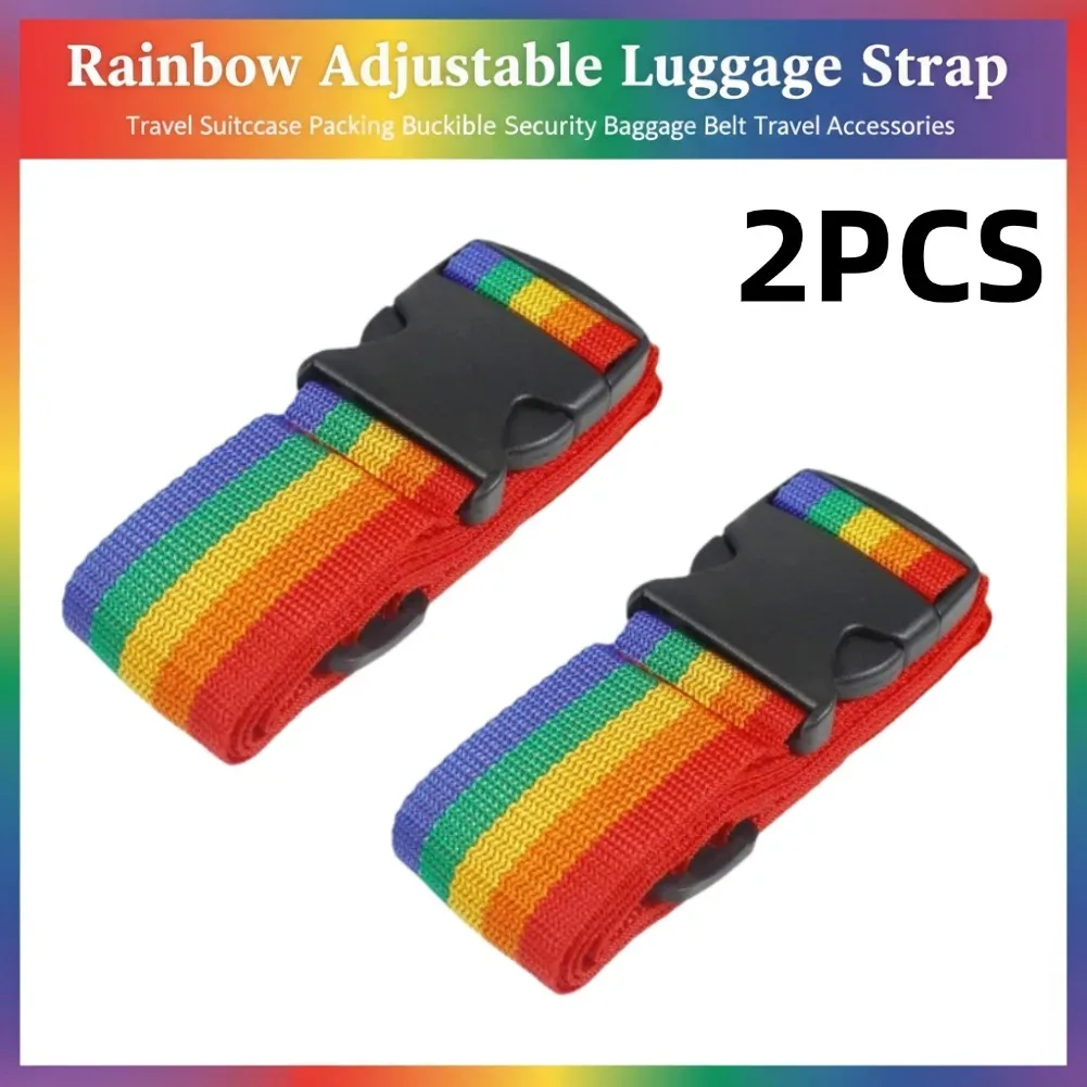 sangle de bagage réglable arc-en-ciel, boucle d'emballage pour valise de voyage, ceinture de sécurité pour bagages, accessoires de voyage, 1/2 pièces