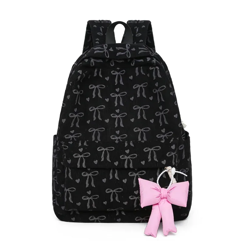 sac à dos en velours côtelé avec pendentif nœud, grande capacité, imprimé nœud, pour étudiants, femmes, voyage, sacoche pour ordinateur portable 2026