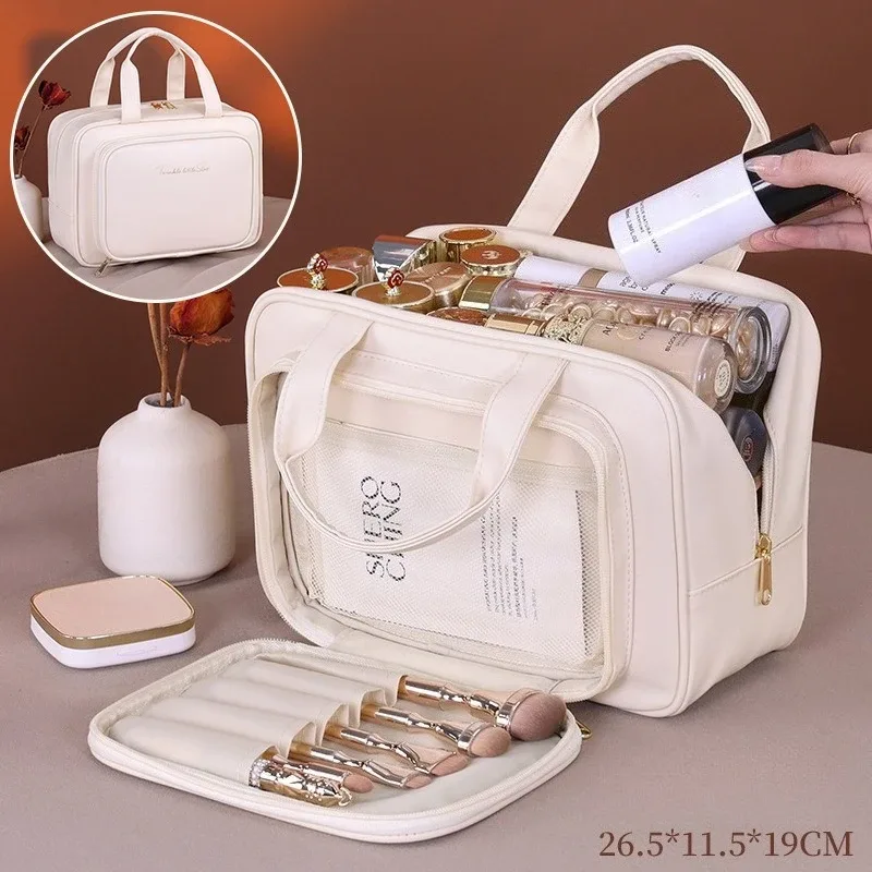 sac de maquillage en pu pour femmes, fourre-tout de mode, organisateur de voyage de grande capacité, pochette de toilette cosmétique, sac de rangement de maquillage portable à fermeture éclair