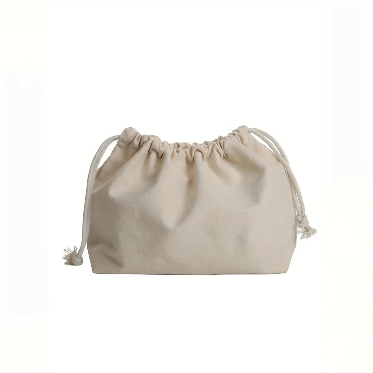 sac de rangement beige en polyester à double cordon de serrage, accessoire décontracté et organisateur de cosmétiques avec fermeture sécurisée pour l'organisation de la maison