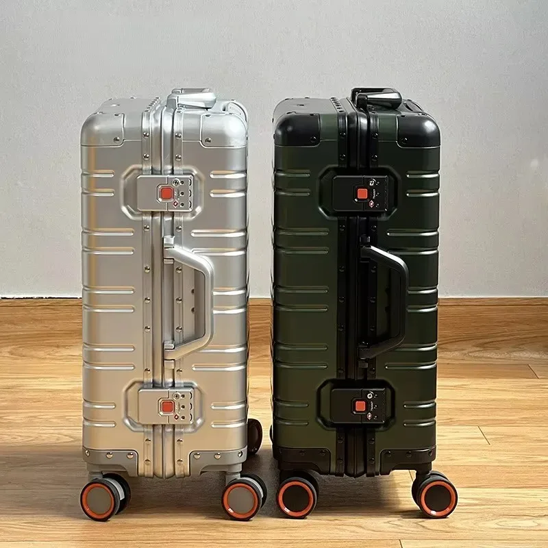 Valise de voyage en alliage aluminium-magnésium pour hommes, bagage à roulettes pour affaires, bagage cabine à roulettes.