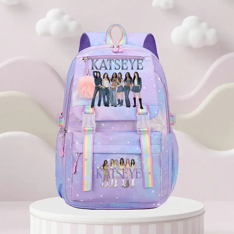sac d'école katseye print, sac d'école pour élèves du primaire, sac à dos de voyage en plein air, sac à dos tendance pour filles, sac à dos pour enfants.