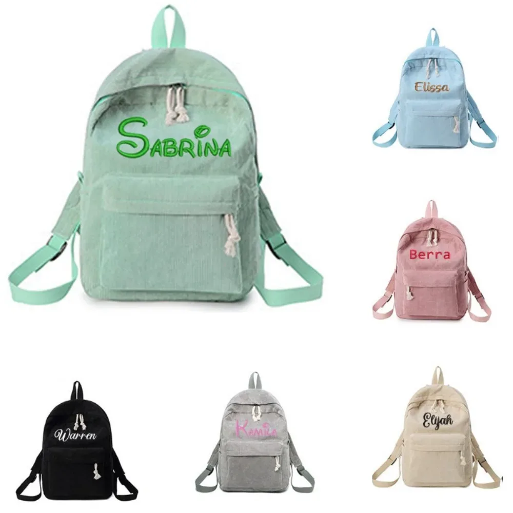 sac à dos en velours côtelé pour enfant avec nom brodé, sac d'école personnalisé pour tout-petit, cadeau d'anniversaire, sac pour ordinateur portable, rentrée scolaire
