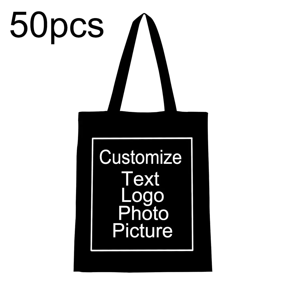 50pcs bricolage personnel personnalisé sac fourre-tout shopping ajouter votre logo imprimer conception originale voyage toile sacs à bandoulière femmes sacs à main