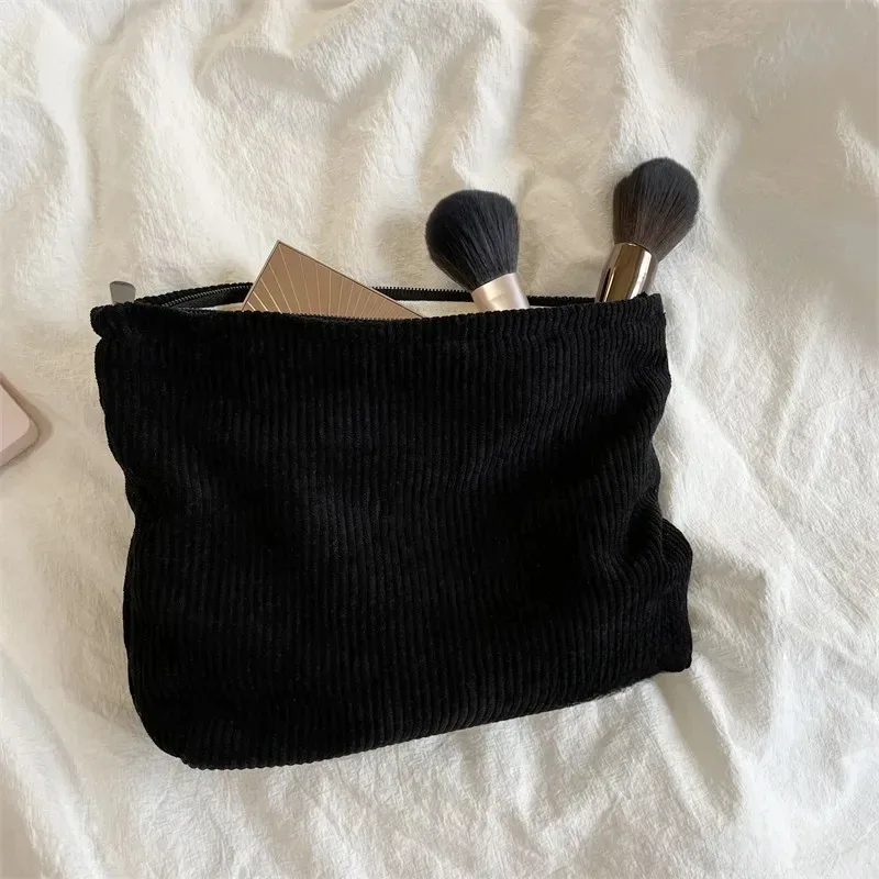 sac de voyage en velours côtelé, sac de rangement portable pour maquillage, porte-monnaie pour femmes, grande capacité, fermeture éclair, organiseur de maquillage, pochette de rangement