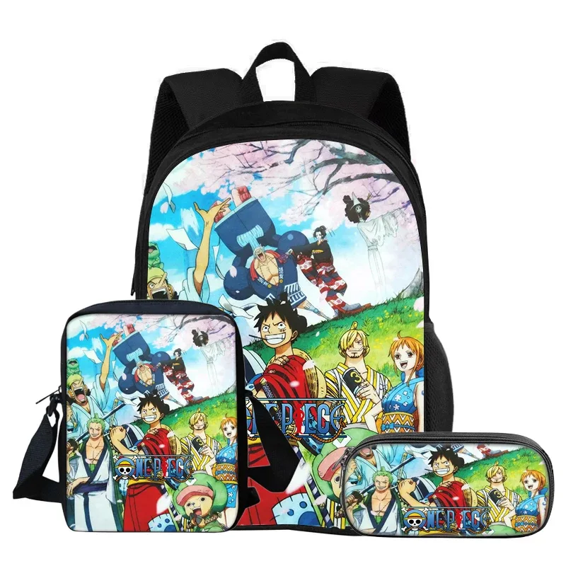 one piece monkey d. luffy – ensemble de 3 sacs à dos pour étudiants, sac à bandoulière d'école, sacs à crayons, sac à dos de voyage, cadeau d'anniversaire pour enfants