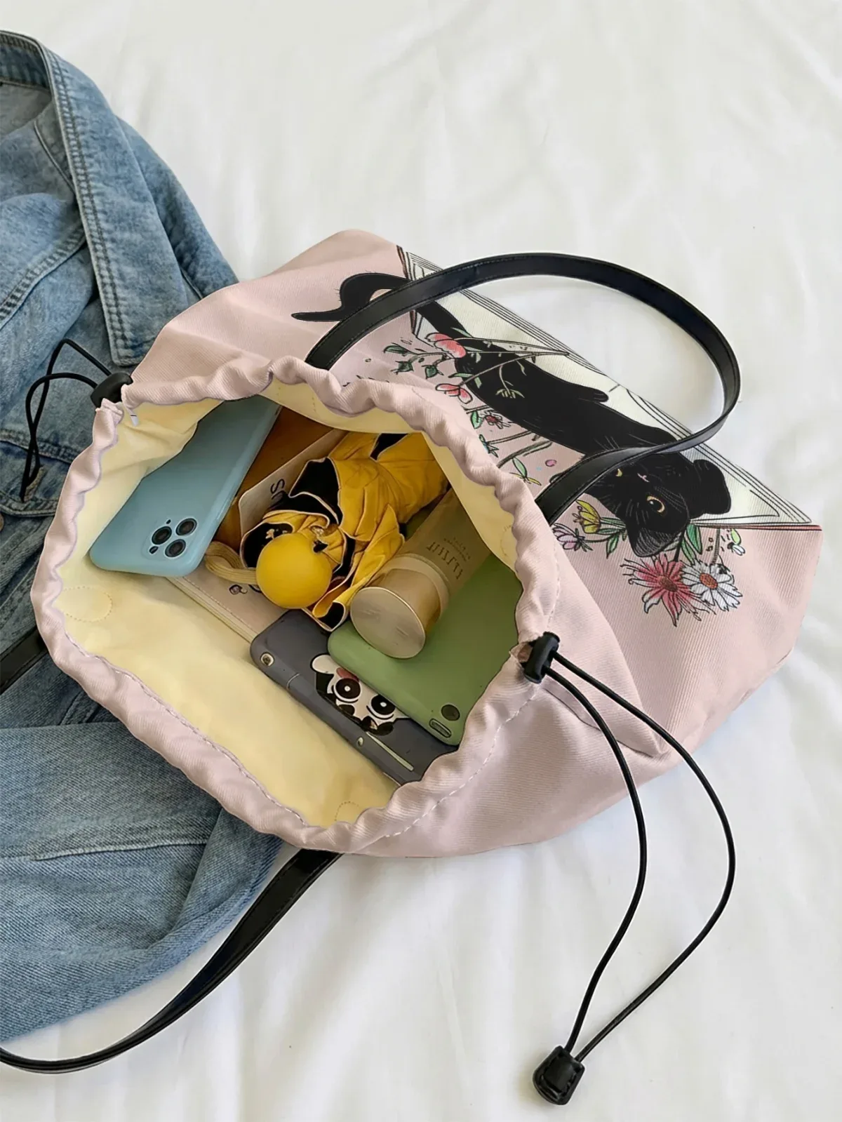 sac fourre-tout coloré à imprimé chat pour femme, grande capacité, avec poignée en cuir, sac de shopping décontracté, sac à bandoulière
