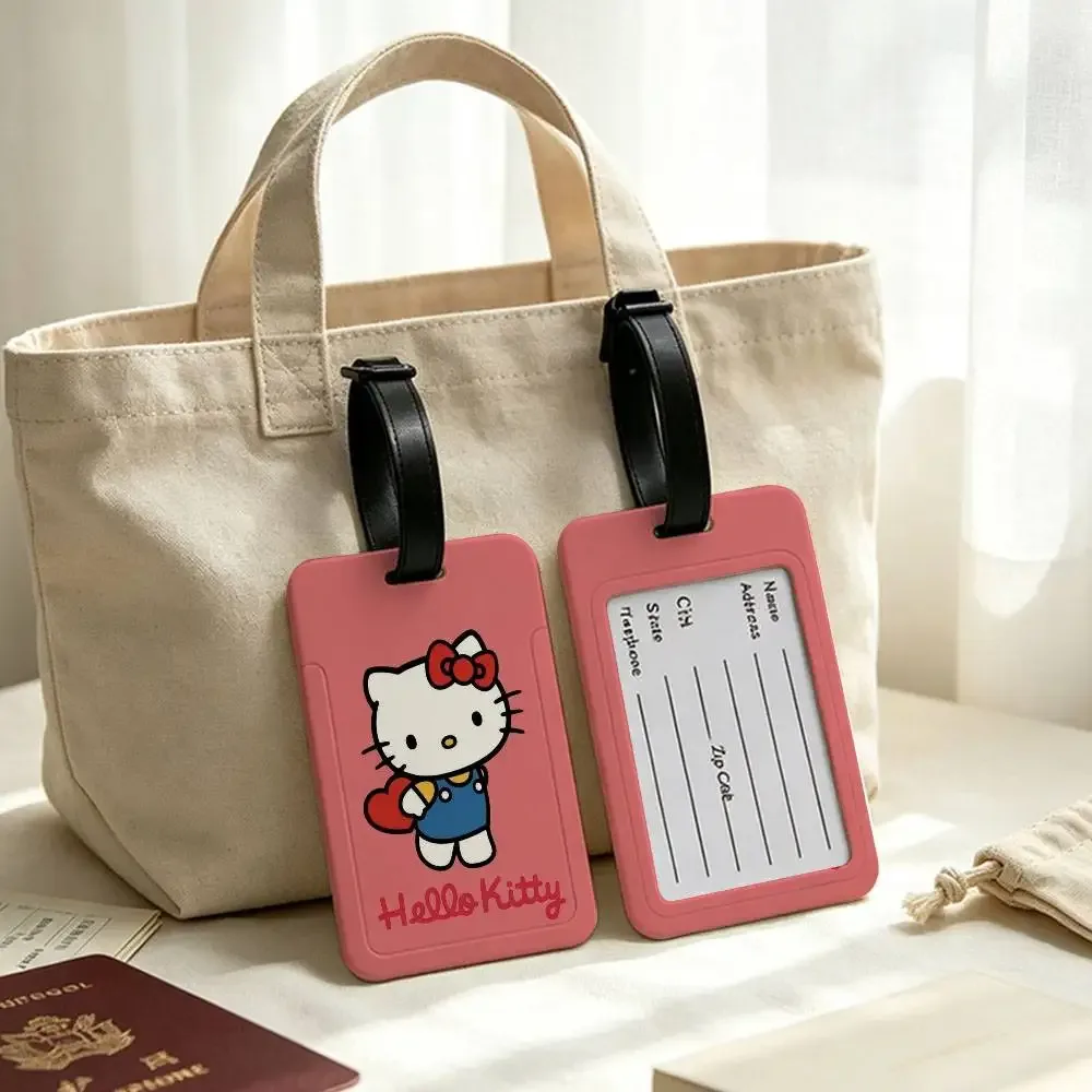 étiquette d'identification de bagage anti-perte en pvc, motif chaton mignon h-hello cartoon k-kittys, avec porte-carte d'informations amovible, étiquette de bagage de voyage