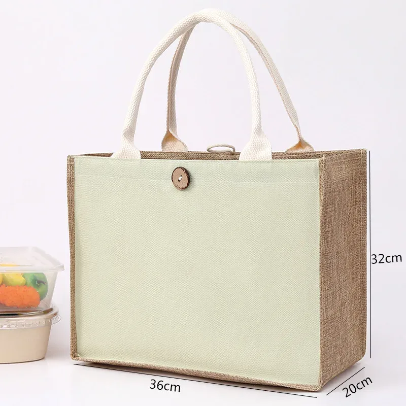 sac fourre-tout en toile de jute avec bouton pour femme, sac à main cadeau de grande capacité, respectueux de l'environnement, sac à provisions réutilisable, sac en chanvre