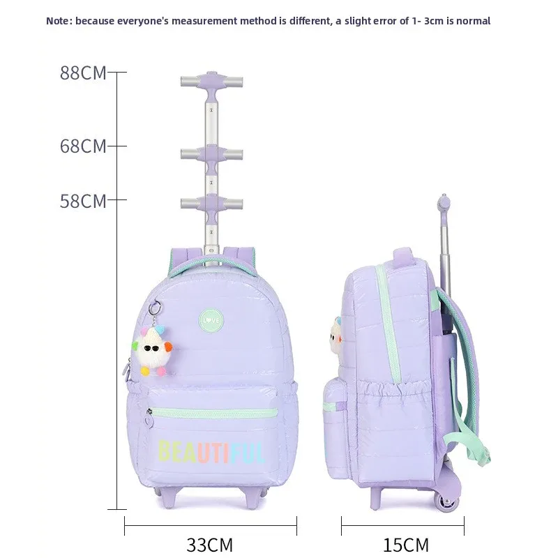 Sac à dos scolaire pour enfants, 3 pièces/ensemble, sacs à livres pour filles, sac à roulettes de voyage, sac à dos scolaire à roulettes avec sac à déjeuner