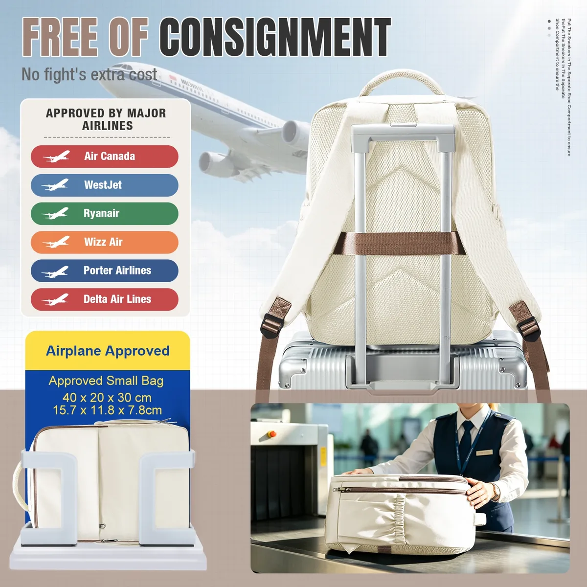 sac à dos de voyage sous vide avec pompe manuelle, compatible ryanair, 40x30x20, pour ordinateur portable, école, avion, bagage à main