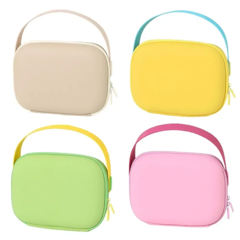 sac cosmétique simple en pu imperméable avec poignée, sac fourre-tout carré portable, couleur bonbon, grande capacité, sac de rangement pour articles de toilette, voyage