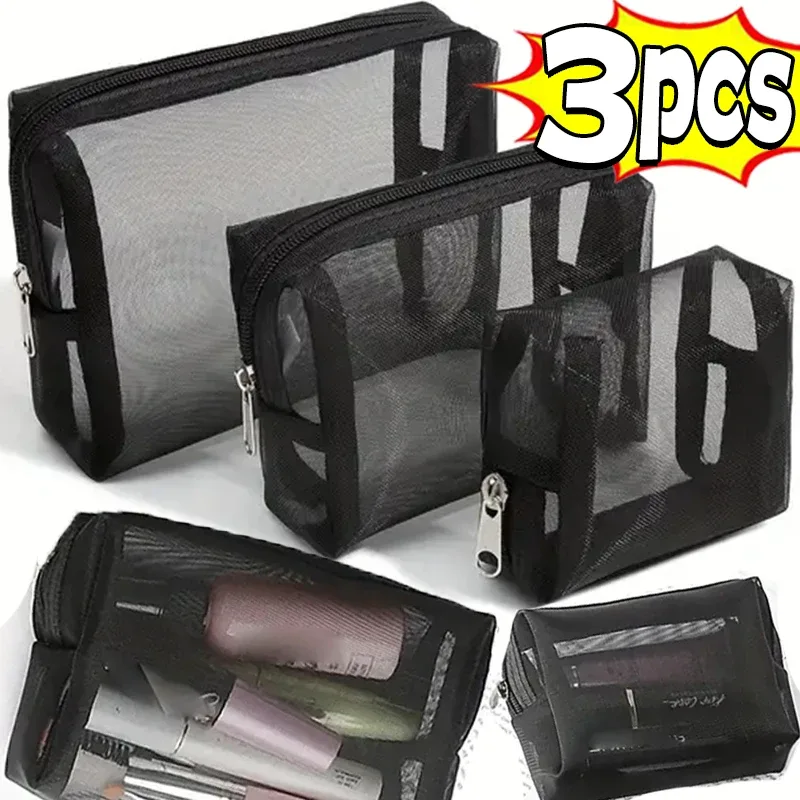 Sac à cosmétiques en maille pour femmes, rangement de voyage, sac de maquillage, organisateur, pochette de maquillage Portable, petite et grande trousse de toilette et de beauté