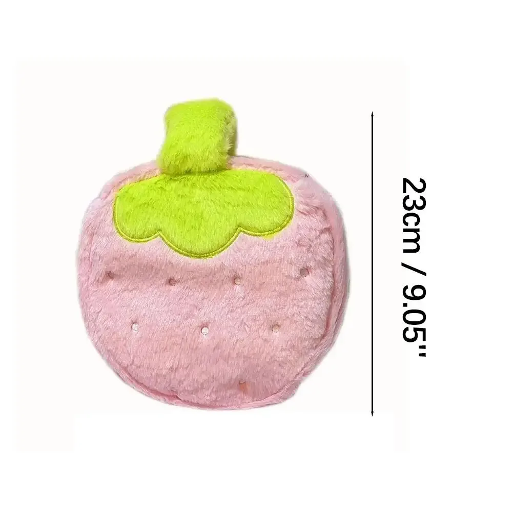 trousse de maquillage en peluche fraise mignonne grande capacité, trousse de voyage cosmétique avec poignée, organisateur de pinceaux pour filles