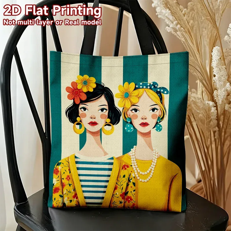 Sac à bandoulière de grande capacité, réutilisable, élégant et stylé, pour deux femmes, avec motifs floraux, sac à main en polyester