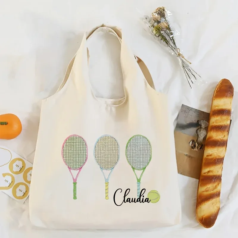 sac fourre-tout personnalisé avec motif tennis et nom, sac à bandoulière littéraire, sac à livres illustré pour fille, cadeau pour joueurs de tennis