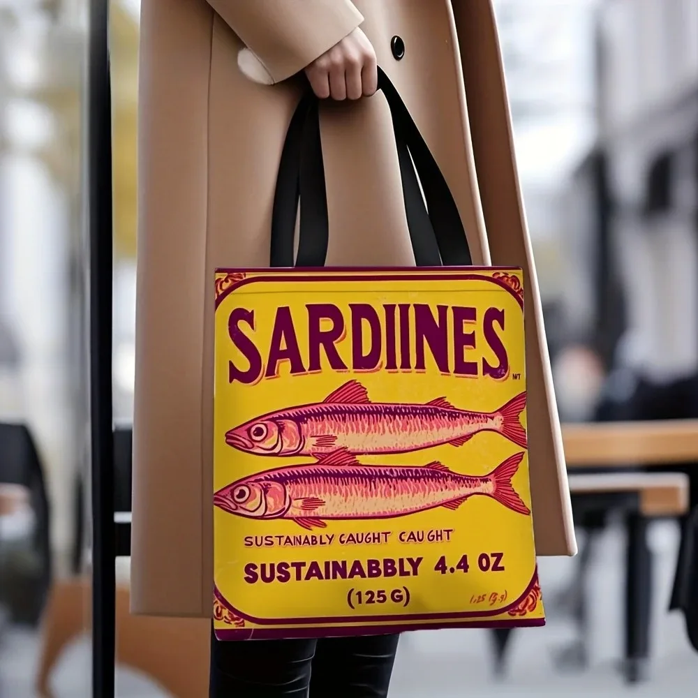 sac fourre-tout chic en polyester pour sardine, 1 pièce, tissu léger et durable pour le travail, l'école, cadeaux de shopping, cadeaux de sardine, sac de transport quotidien