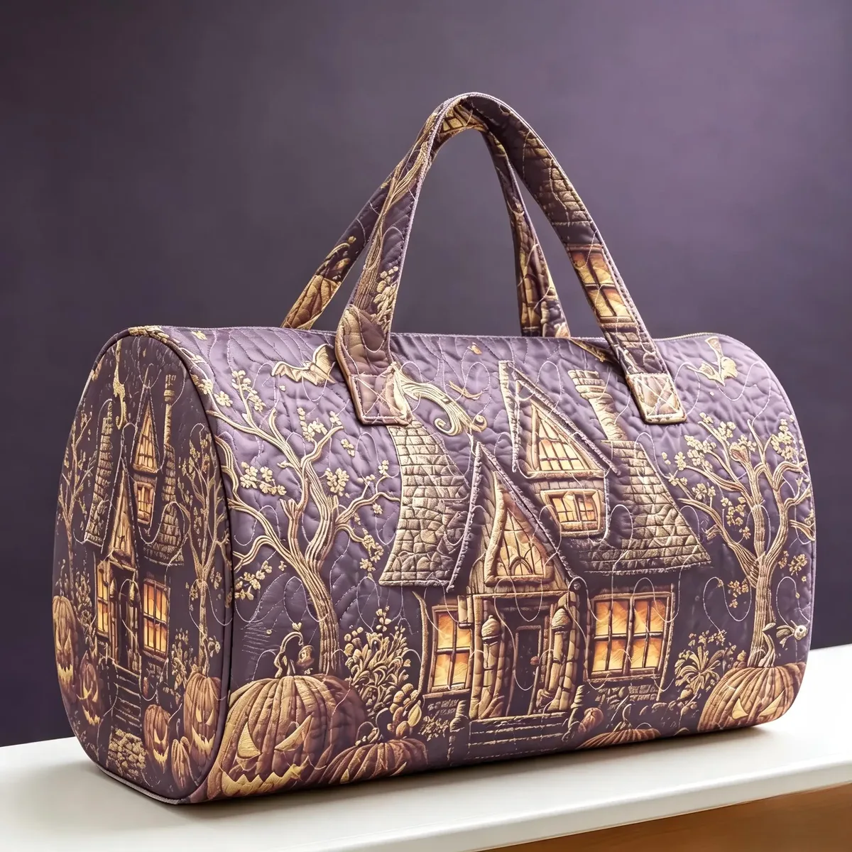 sac de voyage matelassé halloween, motif château fantôme, sac de week-end grande capacité, sac de voyage d'automne, sac de sport, sac de nuit pour femme, sac fourre-tout pour courts séjours.