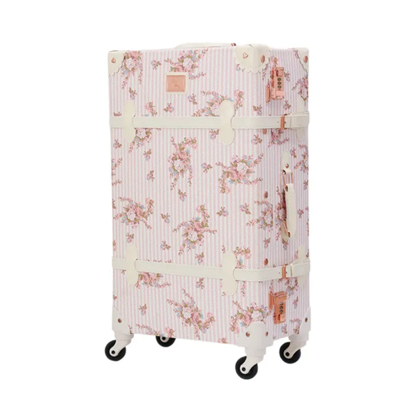 valise de cabine à imprimé floral de créateur-bagage spinner en cuir pu avec étui à cosmétiques, valise trolley rétro pour voyage pour femmes