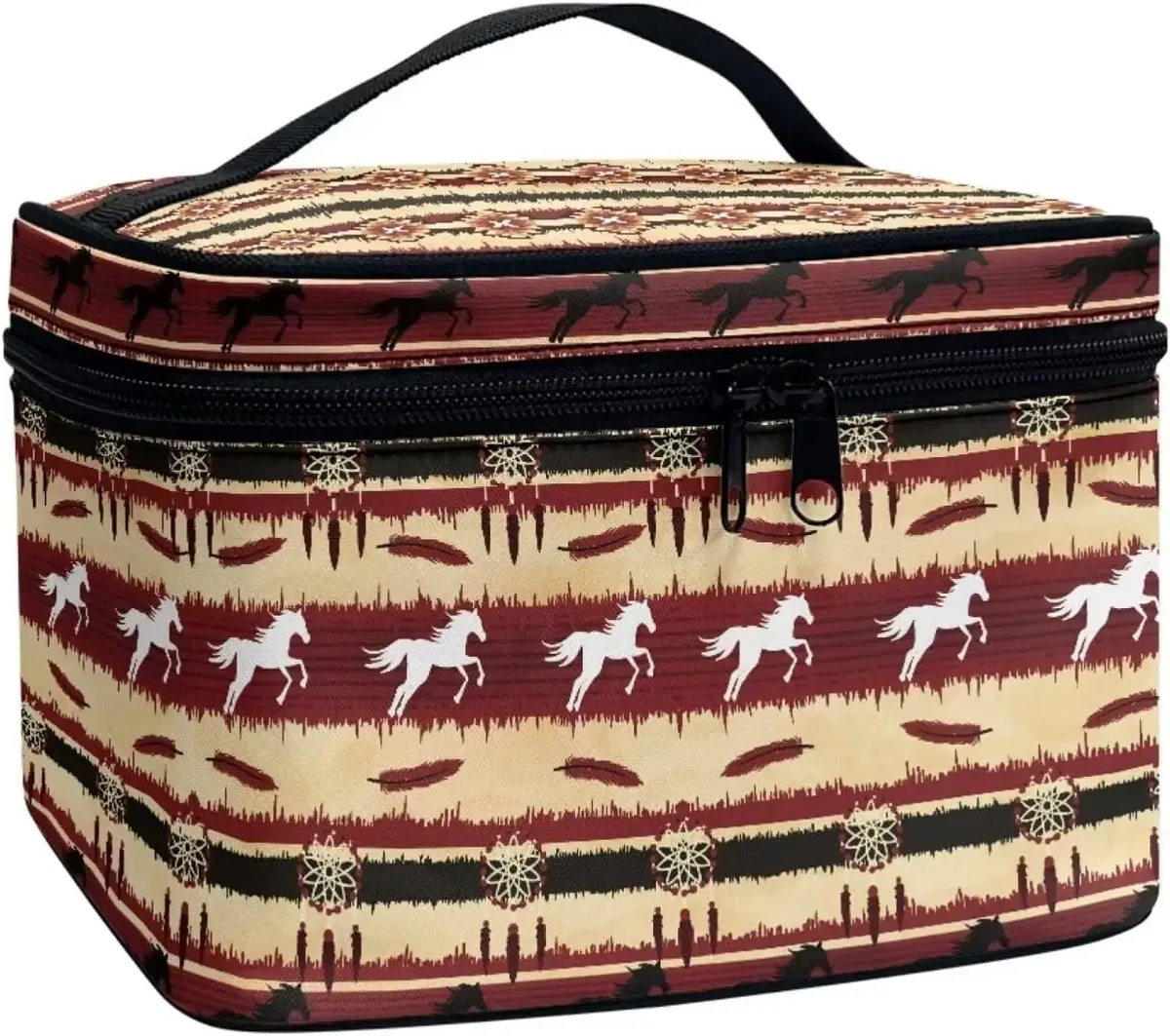 bronwn-trousse de maquillage portable avec fermeture à glissière, sac de toilette, fourre-tout pour cosmétiques, poudres imprimées, rétro, salle plus lente