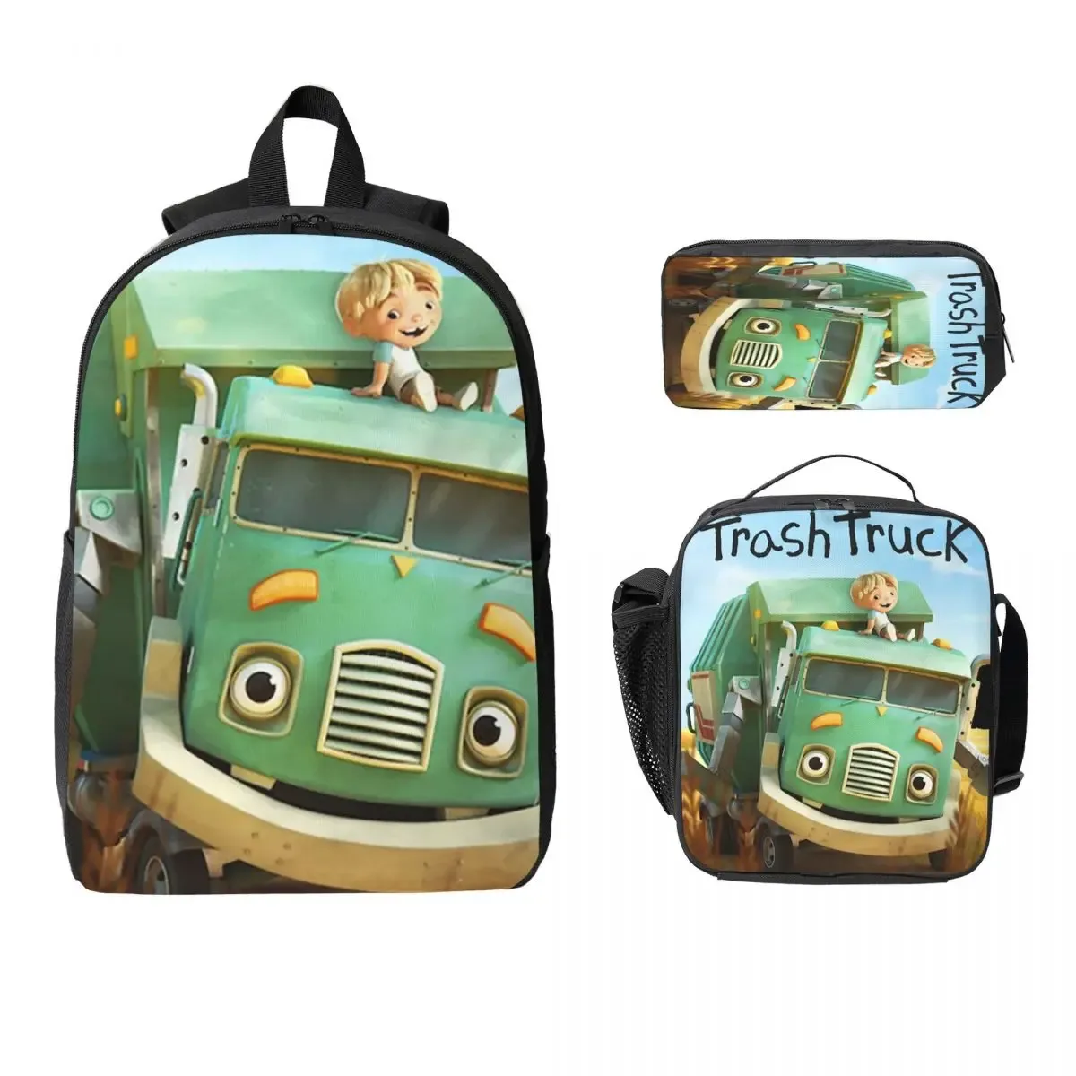 sac à dos de dessin animé hank and trash truck, sac d'école pour garçons et filles, sacs à bandoulière pour ordinateur, sac à déjeuner isolé 3ps, trousse à crayons