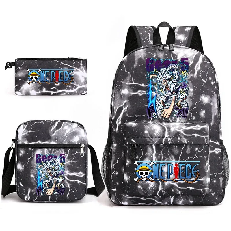 ensemble de sacs à dos d'école imprimés one piece luffy, 3 en 1, sac à bandoulière, trousse à crayons pour garçons, filles, enfants