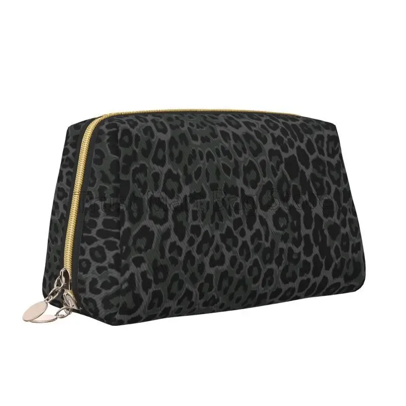 sacs de maquillage en cuir imprimé léopard noir, pochette de rangement de voyage de grande capacité, trousse de toilette portable pour femmes, organisateur de cosmétiques