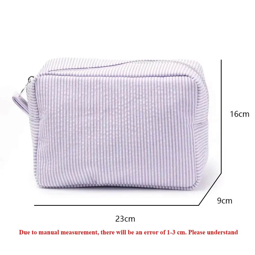 seersucker – sacs à cosmétiques à volants, sacs de rangement à rayures roses/violettes pour femmes, sac de voyage avec fermeture éclair, trousse de maquillage