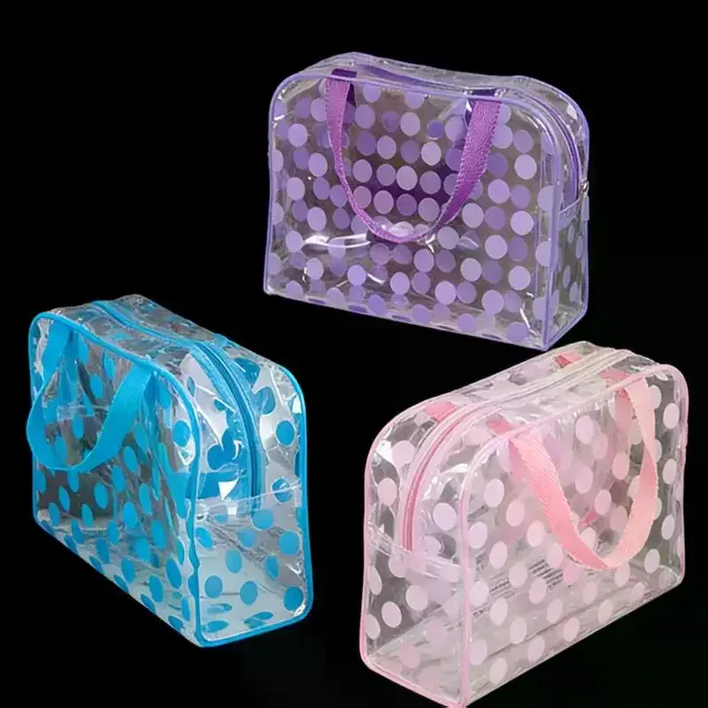 sac à cosmétiques transparent à pois en pvc, sac de maquillage portable étanche, trousse de toilette pour femmes, organisateur de rangement de voyage