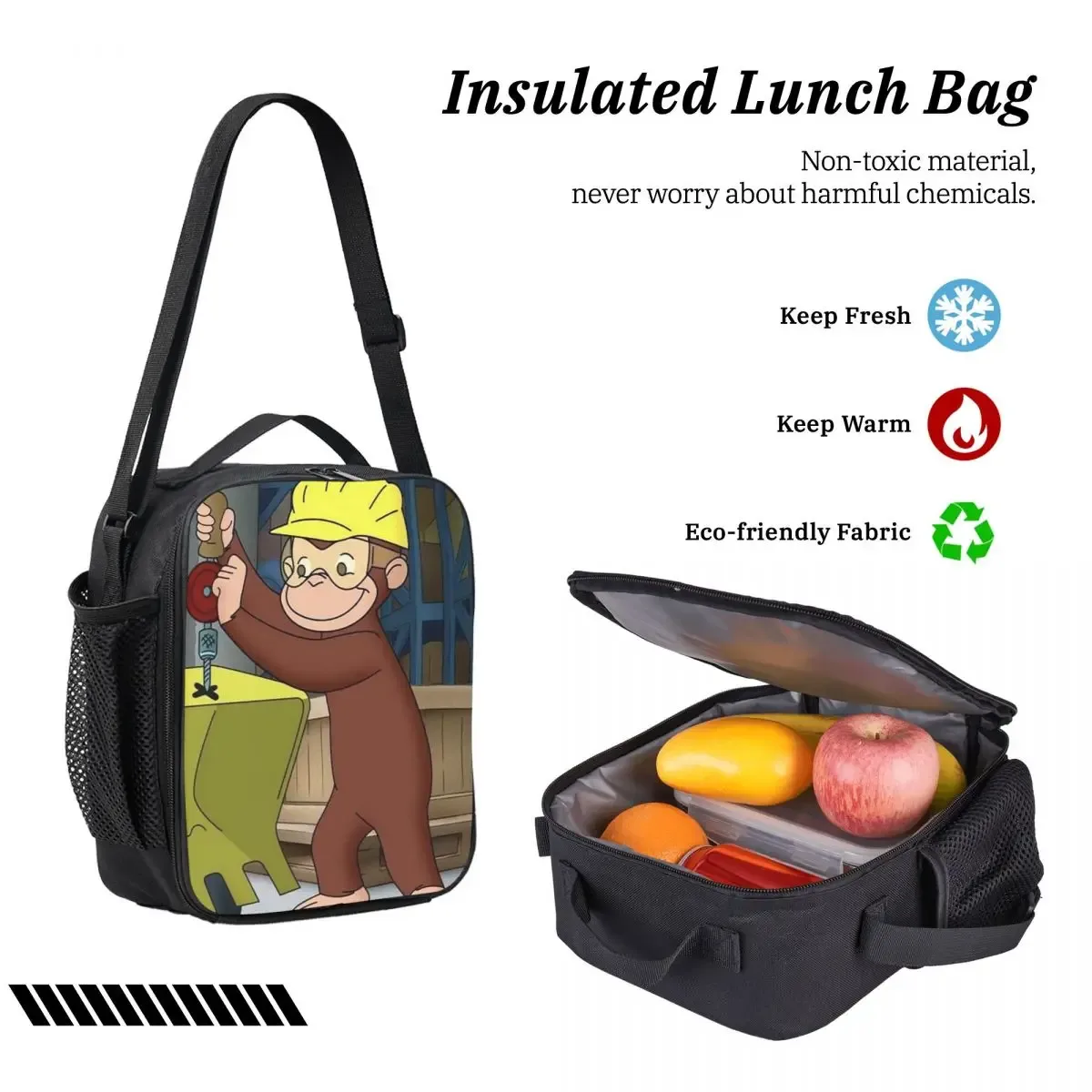 sac à dos anime curious george monkey, sac à livres pour étudiants, sac d'école, sacs à bandoulière pour ordinateur portable, sac à déjeuner isotherme, trousse à crayons, 3 pièces