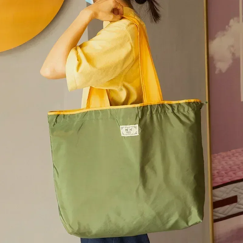 sacs à bandoulière pliables écologiques, sac d'épicerie réutilisable pour femmes, sac de courses pliable de grande capacité avec fermeture à cordon
