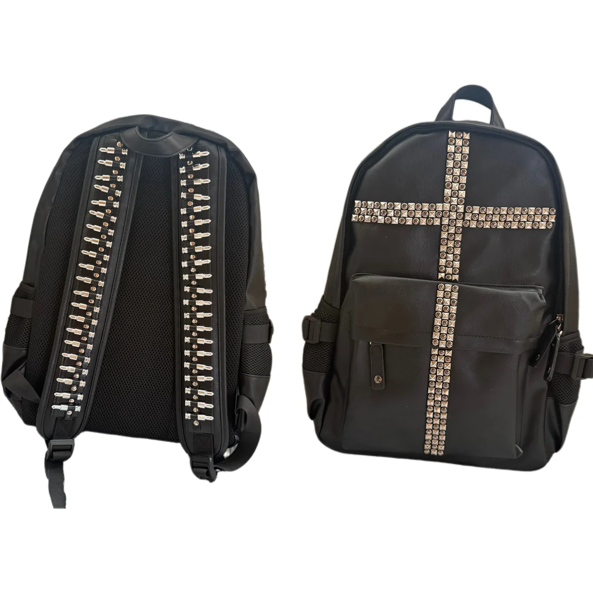 sac à dos punk original avec rivets et balles, pour hommes et femmes, noir, style rock, pour étudiants