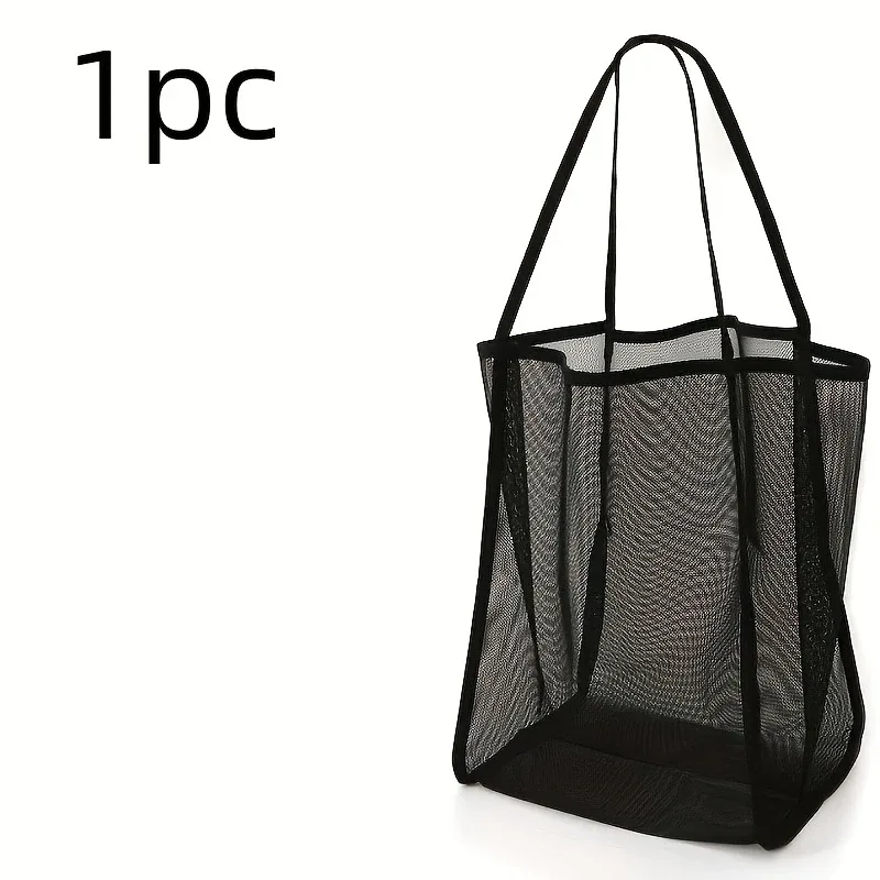grand sac à bandoulière en maille de couleur unie - sac de rangement de plage, trousse de toilette de voyage d'été, sac fourre-tout pour les sorties