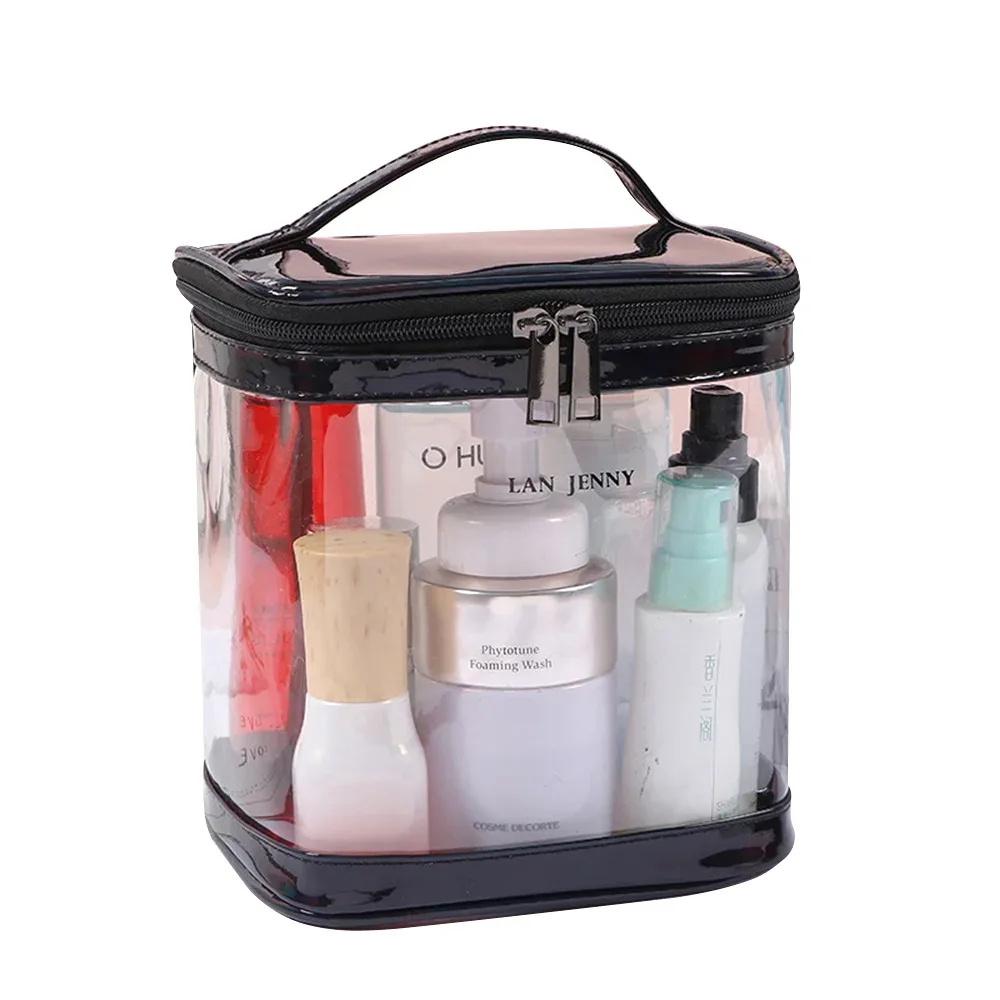pochette de maquillage transparente en pvc avec poignée, organiseur de cosmétiques de voyage transparent, trousse de toilette imperméable approuvée par la tsa