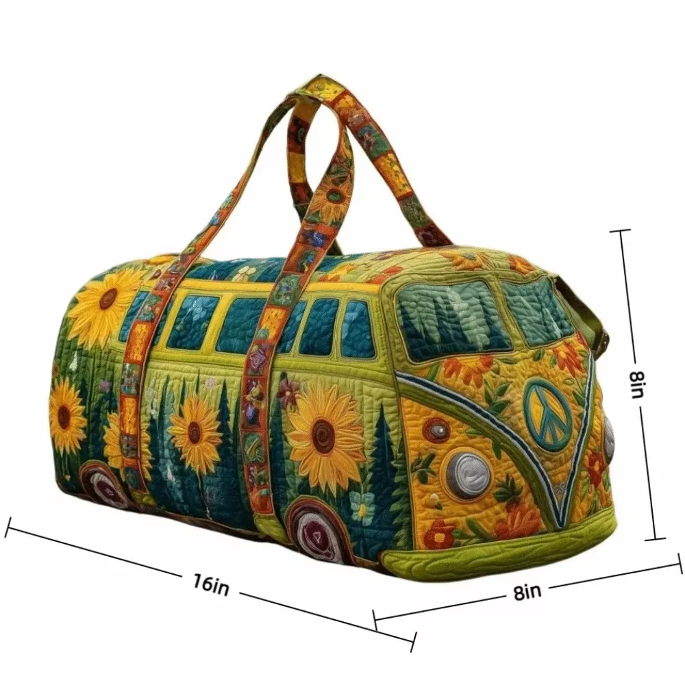 sac de voyage matelassé 3d tendance, motif bus, grande capacité, sac à main rétro bohème, sac de sport robuste pour les sorties quotidiennes