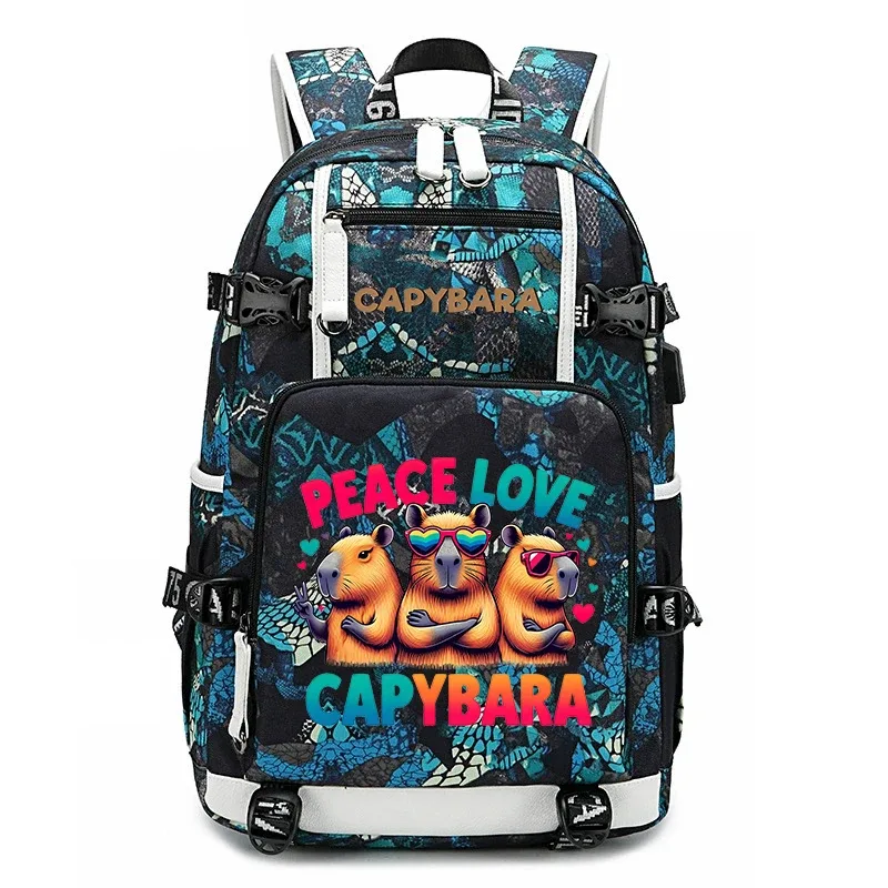 sac à dos d'étudiant à grande capacité avec imprimé de capybara, pour garçons et filles, sac de voyage décontracté, sac d'école léger et durable, utilisation quotidienne