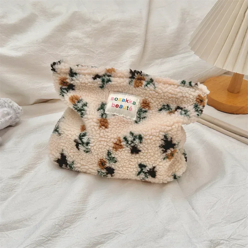pochette rétro rayée pour femmes, sac à cosmétiques, trousse de toilette en peluche, sacs de maquillage, pochette de maquillage, étui de voyage, organisateur de cosmétiques